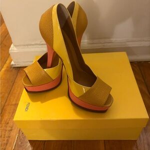 Fendi Yellow and Pink Platform Heels